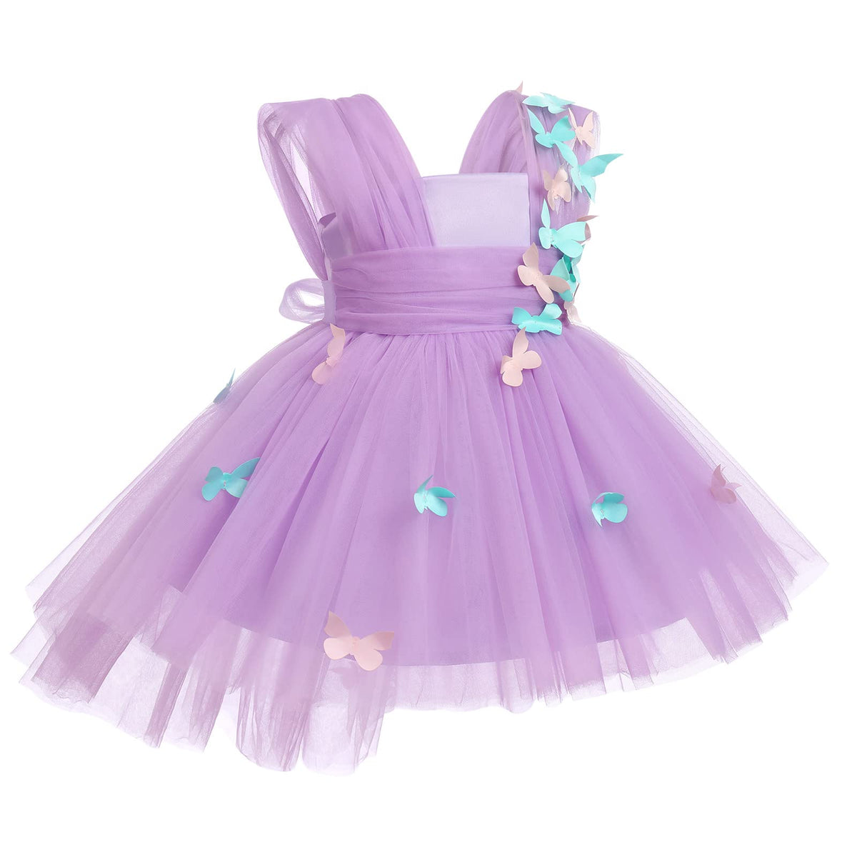 Flower Girl Butterfly High Low Tutu Dress for Kids Baby First Communion Wedding Party Dresses Toddler Little Princess Pageant Bridesmaid Birthday Baptism Tulle Strap Gown Purple Butterfly 12-18 Months