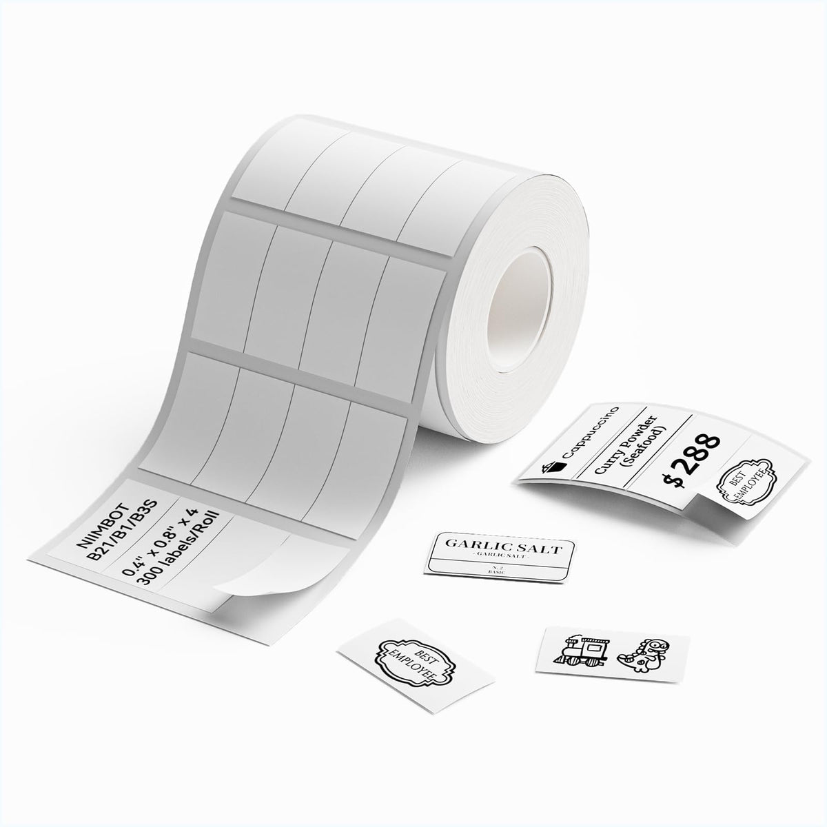 NIIMBOT Labels, 0.4'' x 0.8''x4 (10x20mmx4) Labels Refill for Label Maker B1/B21/B3S/K3, Thermal Printer Labels Stickers for Jar/Spice/Gift(White)