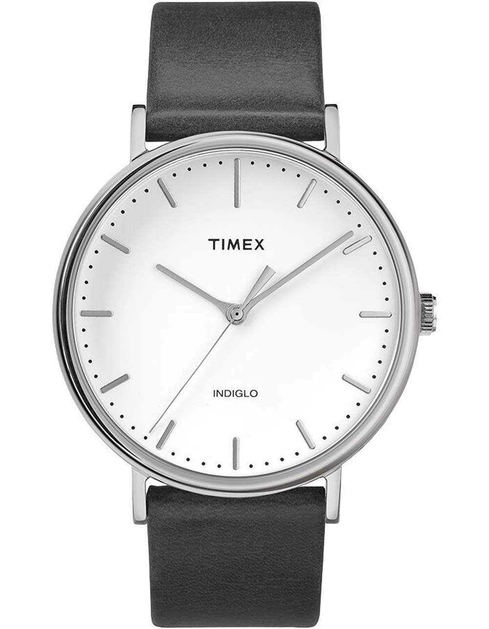 Timex Men's Fairfield 41mm Watch - Silver-Tone & White with Black Genuine Leather Strap