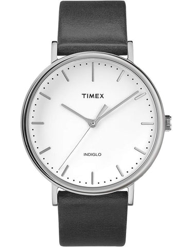 Timex Men's Fairfield 41mm Watch - Silver-Tone & White with Black Genuine Leather Strap