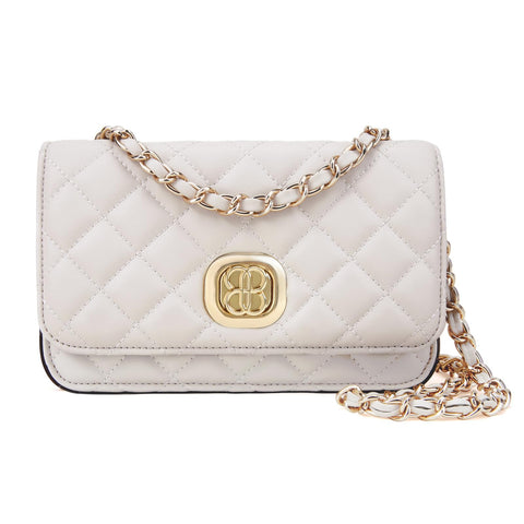 BOYATU Quilted Crossbody Bags for Women: Genuine Leather Purse - Elegant Small Shoulder Handbags - Stylish Clutch Chain Purse, Off-white, S