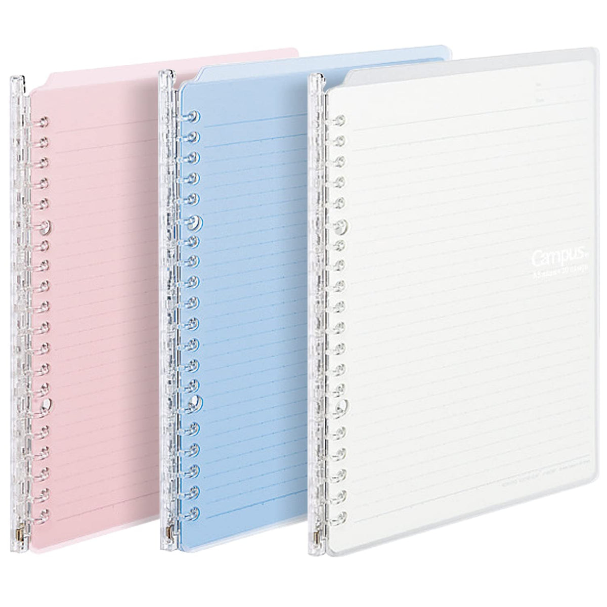 KOKUYO Campus Easy-Carry Slim Binder Smart-Ring B5 26-Ring Set OF 3 (Light Pink, Light Blue & Clear, B5)