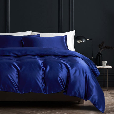 NORCH Blue Satin Silk Duvet Cover Set King Bedding Set Luxury Soft Quilt Cover with Pillowcases