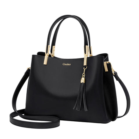Cnoles Handbags for Women Large Capacity Tote Shoulder Bags Ladies Handle Satchel Purse (Black-C987, 28 * 11.7 * 21cm)