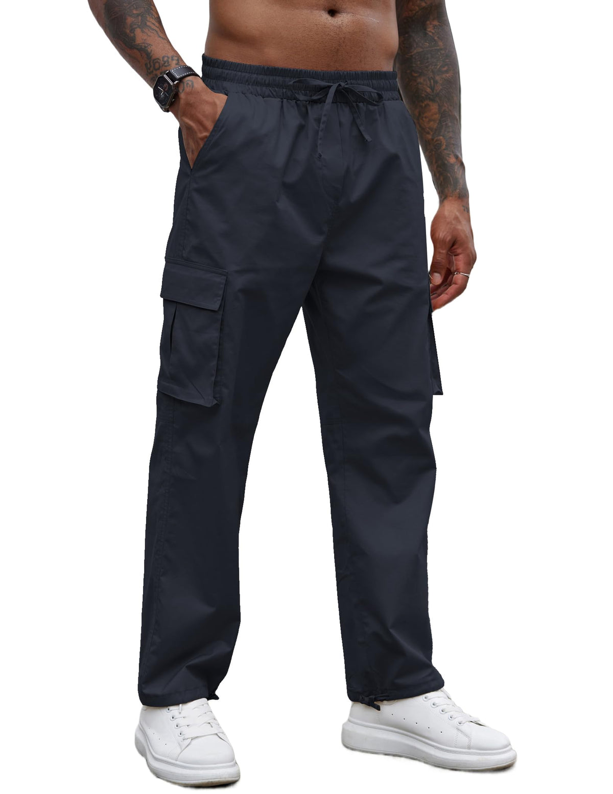 COOFANDY Mens Cargo Pants Relaxed Fit Casual Cotton Lightweight Hiking Pants, Navy Blue, Medium