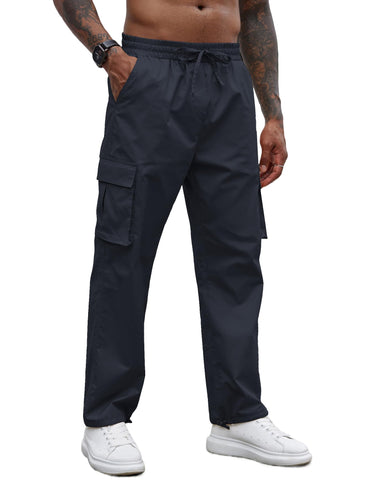 COOFANDY Mens Cargo Pants Relaxed Fit Casual Cotton Lightweight Hiking Pants, Navy Blue, Medium