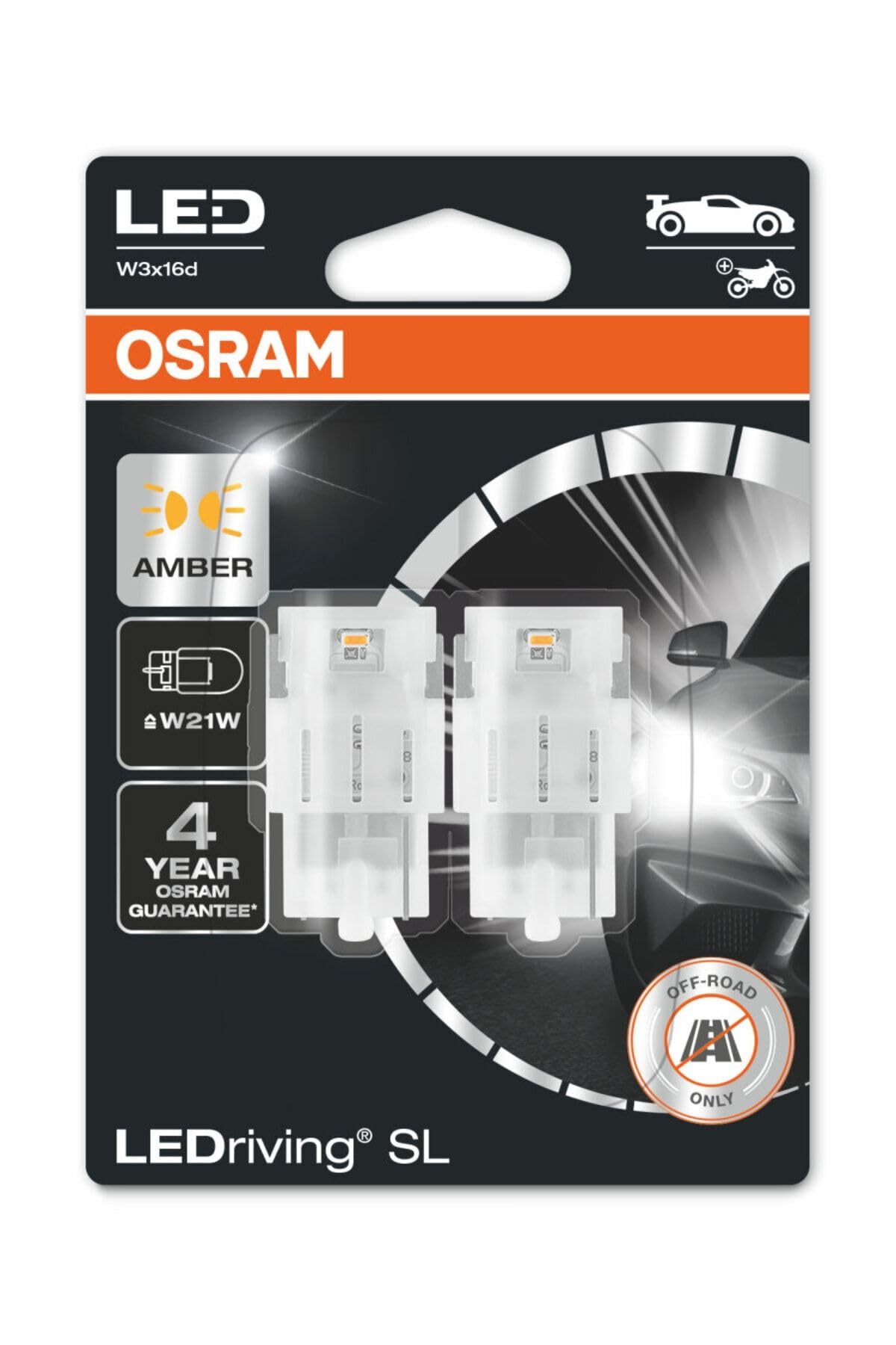 OSRAM LEDrivingÂ® SL, ? W21W, Amber, LED signal lamps, Off-road only, non ECE, Double Blister