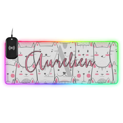 Cute Cartoon Animals Bear Custom Wireless Charging Mouse Pad for Mobile Phone Personalized Gaming Mousepad with 13 Lighting Modes Extended Desk Mat for Gaming MacBook PC Laptop Desk Home Office