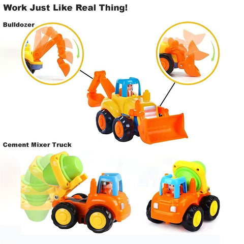 HOLA Toys for 1 Year Old Boys Gifts, 4 Pack Friction Power Kids Digger Trucks Toy Cars for 1+ 2 Year Olds, Early Education Construction Vehicles Toddler Baby Kids Toys for 3 Year Old Boys