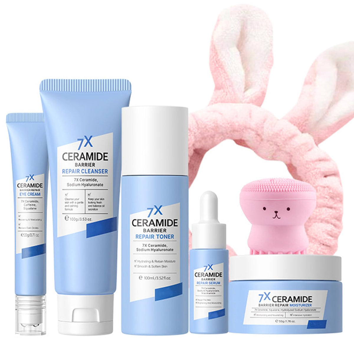 Skin Care Set Pamper Gifts For Women, Ceramide Skincare Gifts For Teenage Girls - Skincare Gift Set, Care Package For Her: Serum, Toner, Cleanser, Moisturiser, Eye Cream, Hairband & Cleanser Massager
