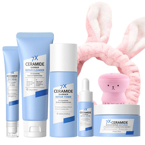 Skin Care Set Pamper Gifts For Women, Ceramide Skincare Gifts For Teenage Girls - Skincare Gift Set, Care Package For Her: Serum, Toner, Cleanser, Moisturiser, Eye Cream, Hairband & Cleanser Massager
