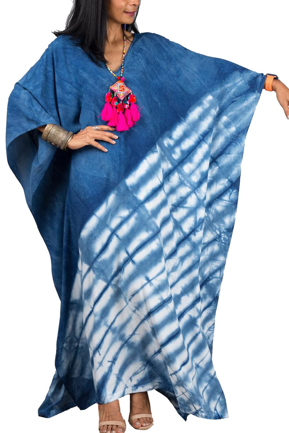 YouKD Summer Print Floral Long Kaftan Bohemian Roomy Beach Robe Cover Up Plus Size Dress for Women