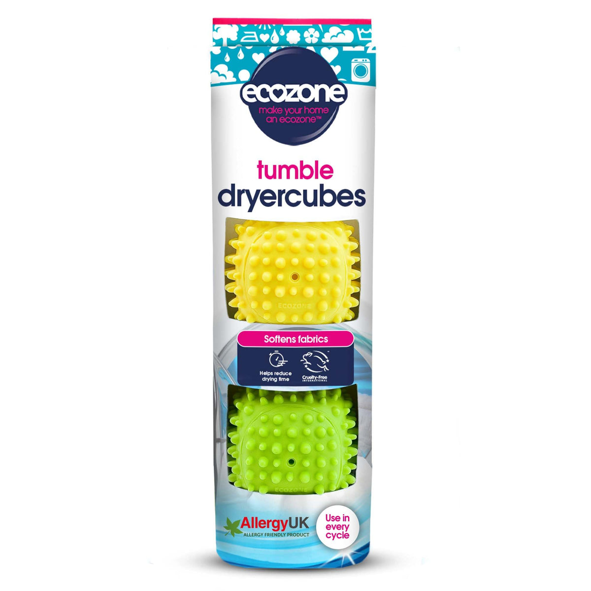 Ecozone Dryer Cubes, Tumble Dryer Balls - new softer material with variable node design. Pack of 2