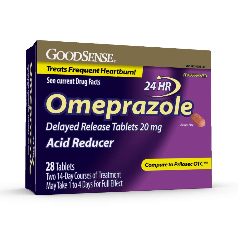 GoodSense Omeprazole Delayed Release Tablets 20 mg, Stomach Acid Reducer for Frequent Heartburn Treatment, 28 Count