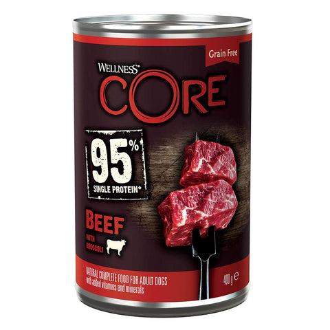 Wellness CORE 95% Beef & Broccoli, Wet Dog Food, Grain Free Wet Dog Food, High Meat Content, Beef & Broccoli, 6 X 400 G