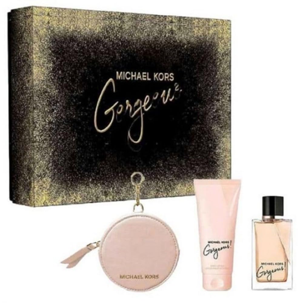 Michael Kors Gorgeous for Women - 3 Pc Gift Set 3.4oz EDP Spray, 3.4oz Body Lotion, Round Purse