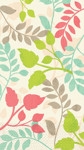 Amscan Lush Leaves Disposable 2 Ply Eco Paper Guest Towels Tableware, 8 x 4.5, Pink/Blue/Gray/Purple/Green