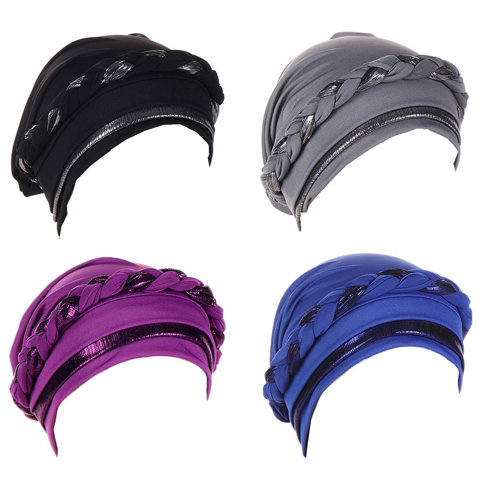 Turban Hats for Women - Twisted Bright Silky Headscarf Braid Chemo Headwrap Grate for Cancer Head Cover (Black Gray Purple Blue)