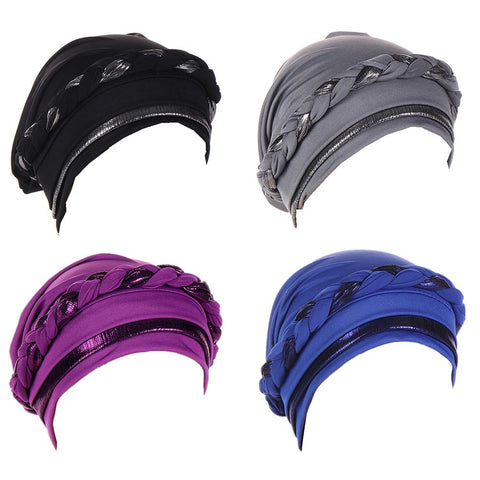 Turban Hats for Women - Twisted Bright Silky Headscarf Braid Chemo Headwrap Grate for Cancer Head Cover (Black Gray Purple Blue)