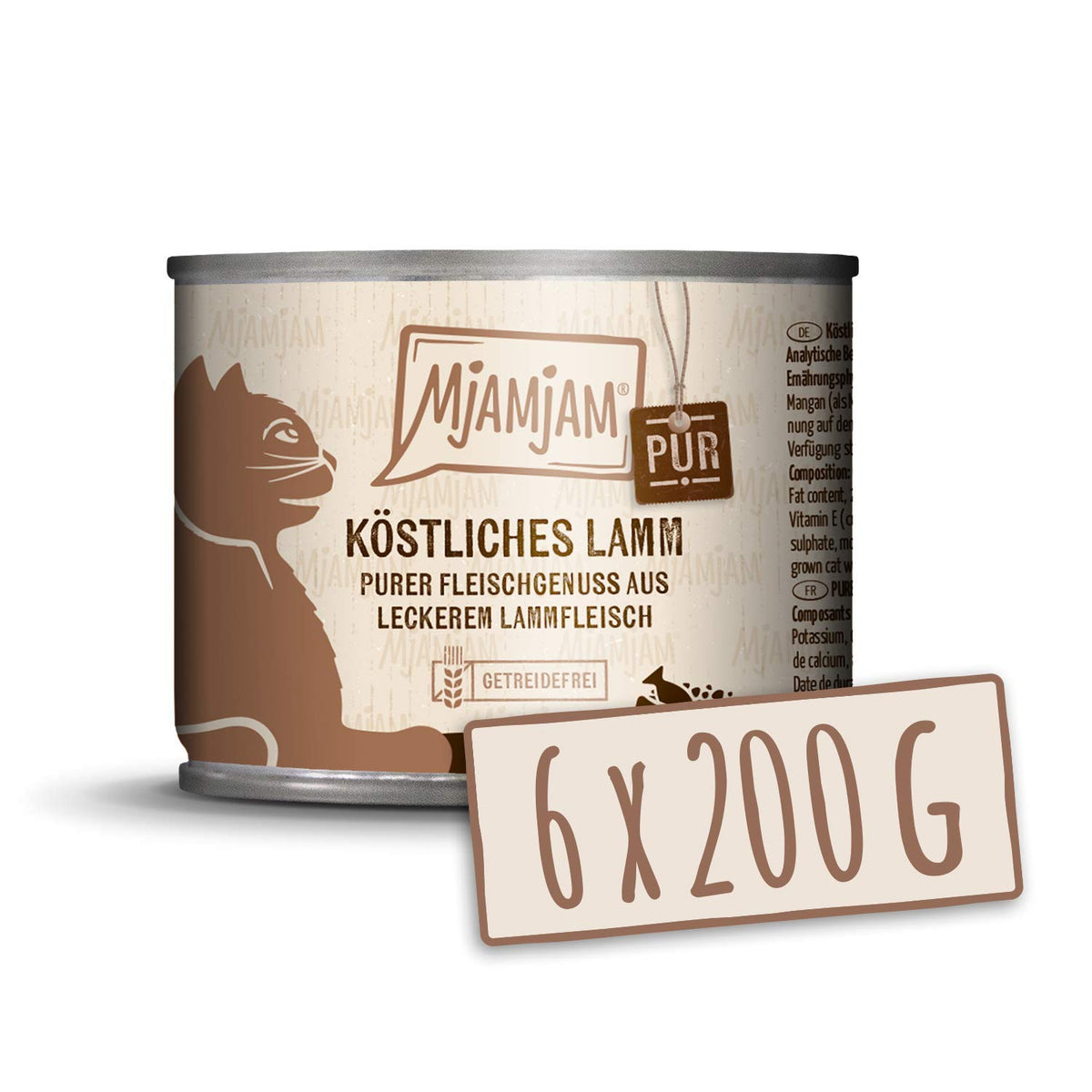 MjAMjAM - premium wet food for cats - pure meat enjoyment - delicious pure lamb, pack of 6 (6 x 200 g), grain-free with extra meat