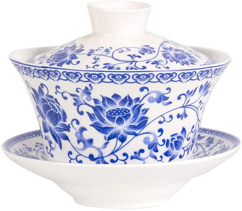 Eplze YBK Tech 10oz Large Gaiwan, Porcelain Kung Fu Tea Cup with Saucer and Lid, Chinese Traditional Gaiwan, Sancai Tea Bowl (2#)