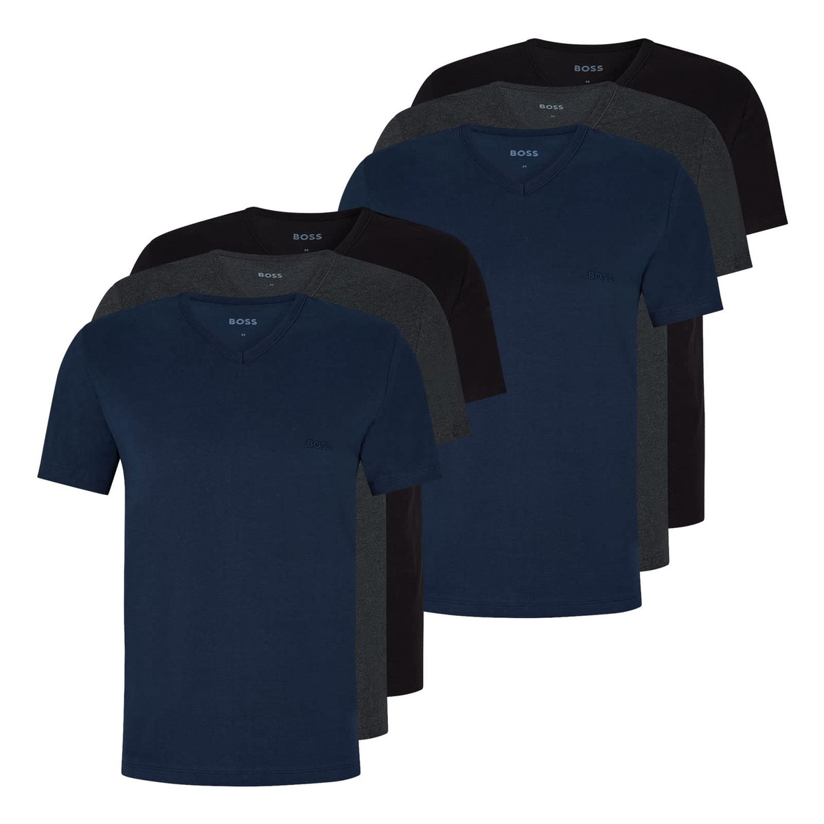 BOSS Classic Men's T-Shirts, Short-Sleeved Shirts with V-Neck, Pure Cotton, Pack of 6, L