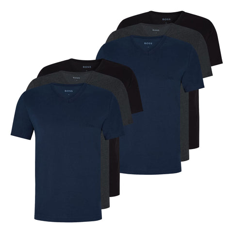 BOSS Classic Men's T-Shirts, Short-Sleeved Shirts with V-Neck, Pure Cotton, Pack of 6, L