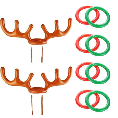 COSORO 2Pcs Christmas Party Inflatable Reindeer Antler Hat Ring Toss Game With Rings For Family Kids Office Xmas Holiday New Year Party Fun Games