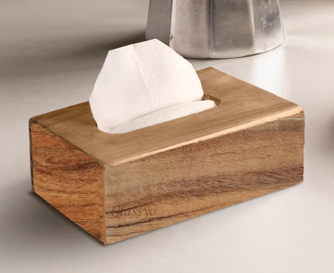 Classyo Wooden Tissue Box Holder for Home, Tissue Paper Holder- Tissue Box Holder for Car Decor, 22.5 x 11.5 x 8 cm