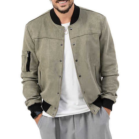 NAKEAH Men's Fashion Stand Collar Jacket Autumn Winter Retro Trendy Button Cardigan Jackets apricot L