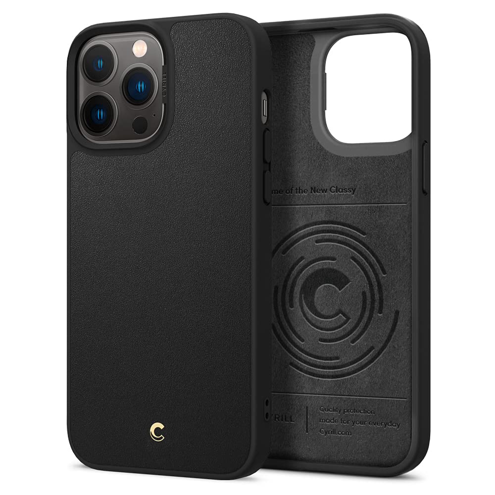 CYRILL Leather Case Compatible with iPhone 13 Pro Max Mobile Phone Case Premium Faux Leather with PC Back 4-Layer Structure Durable TPU Protective Case - Black