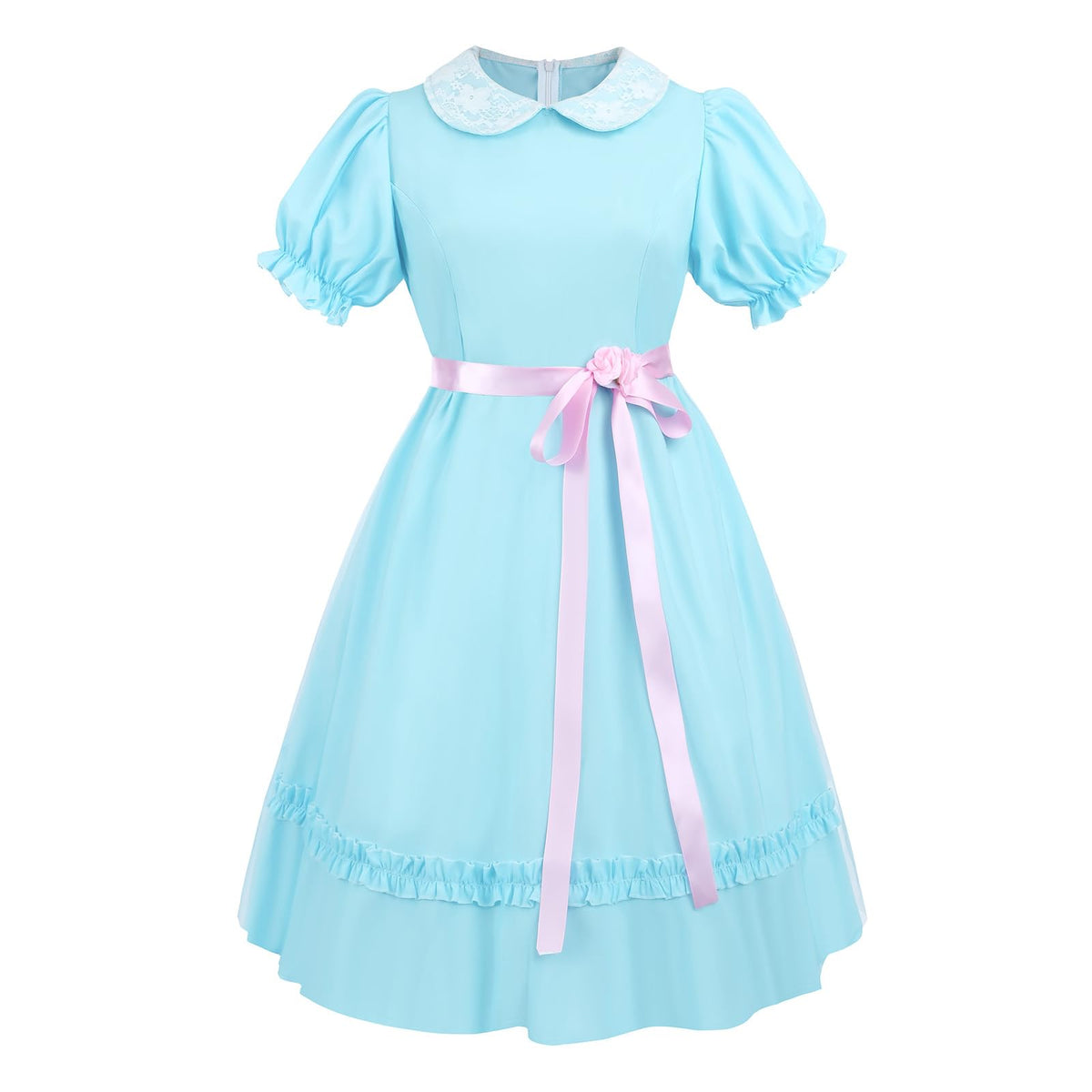 LTAKK Women Grady Twins Costume Creepy Doll Twins Dresses Adult Scary Halloween Cosplay Blue Chiffon #A, XL