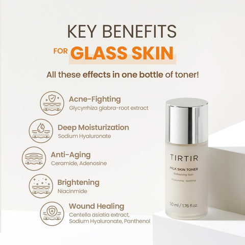 TIRTIR Milk Skin Toner | Deep Moisturizing, Instant Glow, 2% Niacinamide, Rice Bran Extract, Ceramide, Panthenol, Cruelty-Free, Fungal Acne Friendly, Vegan.