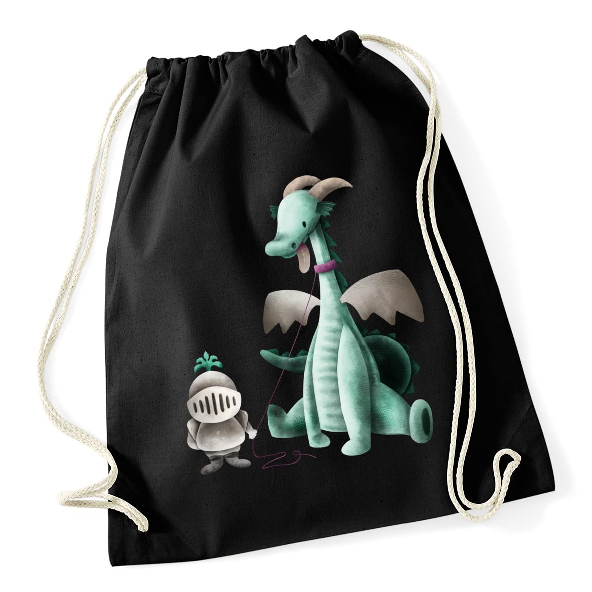 Hippowarehouse Knight Boy holding Green Watercolour Dragon Drawstring Cotton School Gym Bag 37cm x 46cm, 12 litres