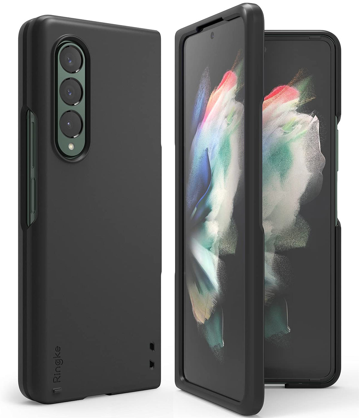 Ringke Slim Case Compatible with Samsung Galaxy Z Fold 3, Hard Thin Transparent Premium PC with Non-Slip Pad Lightweight Protective Phone Cover for Z Fold3 5G (2021) - Black