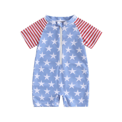 Socutebabe Toddler Infant Baby Boys Girl Swimsuit Kids Rash Guard One Piece Newborn Zipper Bathing Suit Swimwear with Hat (ww-red Blue,18-24 Months)