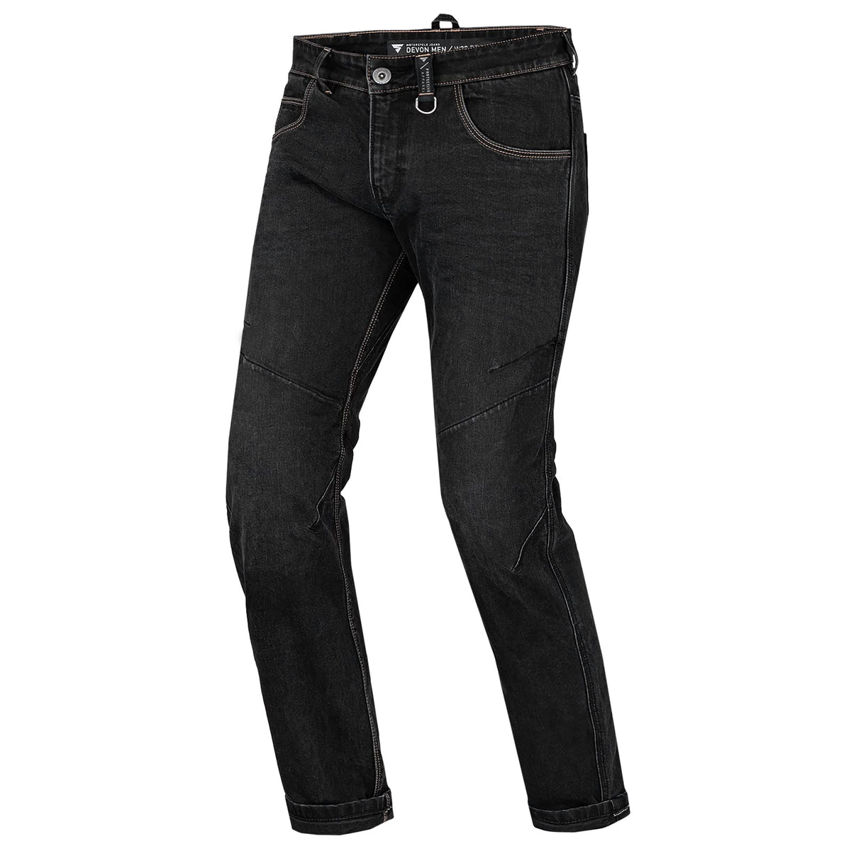 SHIMA Devon Motorcycle Jeans - Ventilated Elastic Slim Fit Riding Trousers Mens with FiberQL Reinforcements, CE Knee and HIPS Protectors (Men, Black, 34)