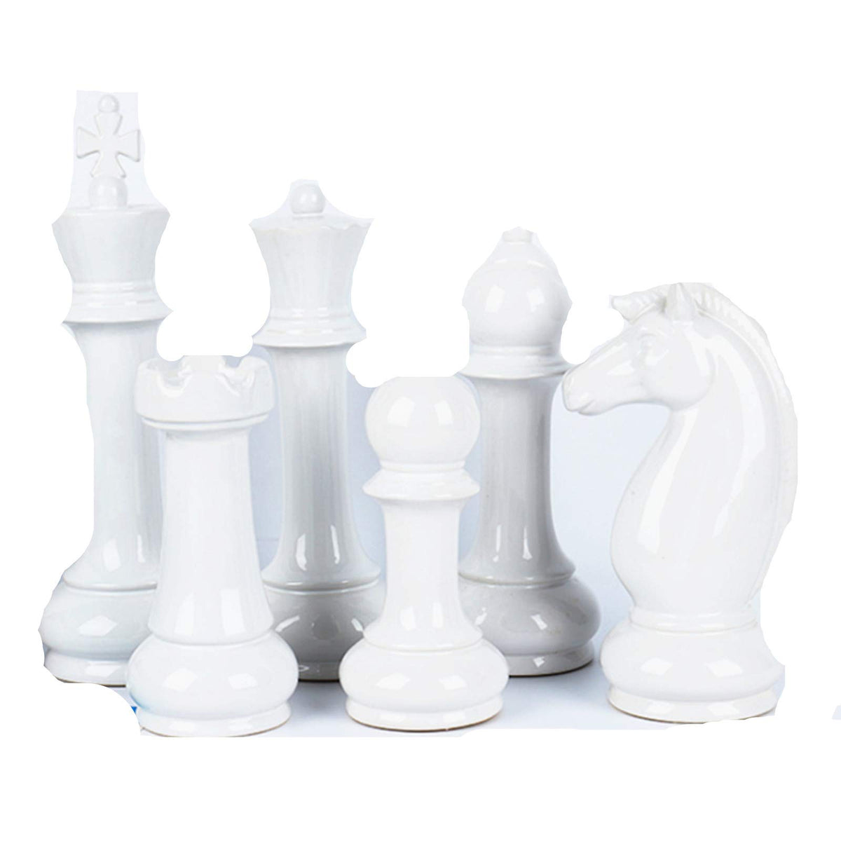 Hwydo Game Horse Queen Chess Figurines (White, 6 Count) - Ceramic, Unique Design, Pack of 6 - For 2 Players, Ages 3+