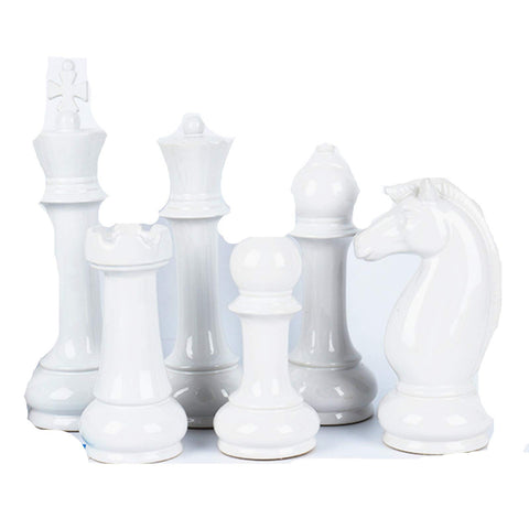 Hwydo Game Horse Queen Chess Figurines (White, 6 Count) - Ceramic, Unique Design, Pack of 6 - For 2 Players, Ages 3+