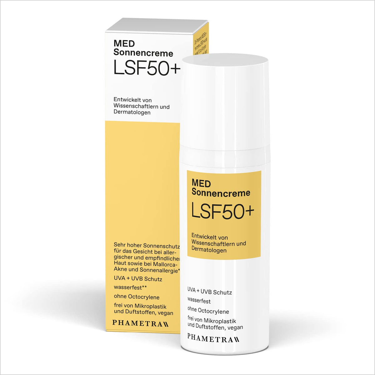 Phametra MED Sun Cream SPF 50+ | Very High Protection for Allergy and Sensitive Skin | No Octocrylylene, UVA + UVB Protection | Waterproof | No Fragrances | Vegan | No Microplastic | 50 ml