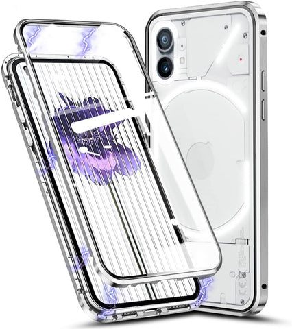 Case Compatible for Nothing Phone 1, Cover Magnetic Adsorption Metal Bumper Frame with Transparent Tempered Glass Full Body Screen Front and Back 360 Degrees Protection Case Cover,Gold