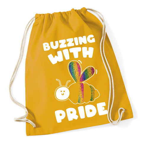 Hippowarehouse Buzzing with pride - Bee Drawstring Cotton School Gym Bag 37cm x 46cm, 12 litres