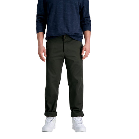 Haggar Men's Life Khaki Comfort Flat Front Slim Fit Chino Pant, Military Green