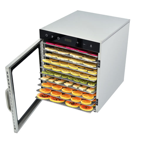 TAIMIKO Commercial Food Dehydrator - 10 Trays Stainless Steel, Digital Adjustable Timer & 30-90°C Temp Control, Visible Window & LED Touch Panel for Drying Fruit, Meat & Vegetables