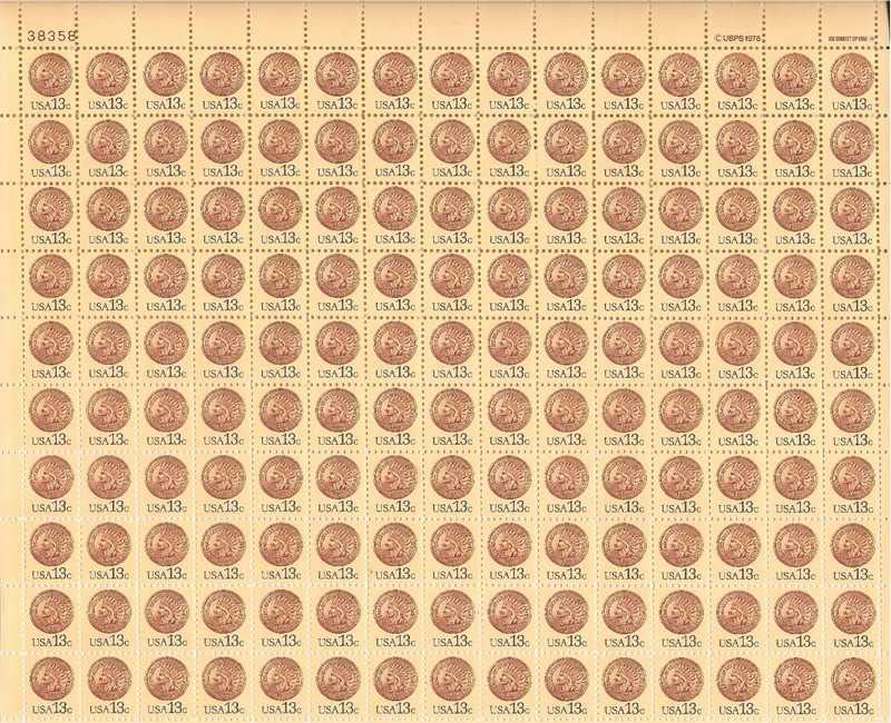 USPS 1978 Indian Head Penny - Sheet of 150 - 13 Cent Stamps - Scott 1734