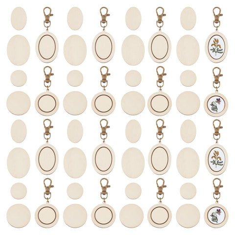 OLYCRAFT 24 Pcs Mini Embroidery Hoop Keychain Tiny Wooden Cross Stitch Hoop with Lobster Claw Clasp Oval/Round Wood Pendant Kit for Craft DIY Embroidery Keychain Pendant - 8~9.2cm