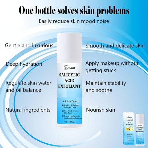 BHA Liquid Salicylic Acid Exfoliant, Hydrating Salicylic Acid Toner with Vitamin E, Sodium Hyaluronate for Face Exfoliant Blackheads, Enlarged Pores, Wrinkles, Acne