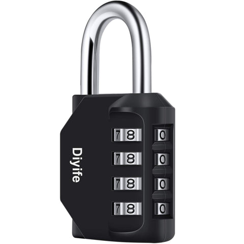 Combination Padlock, Diyife Heavy Duty 4 Digit Padlock Weatherproof Outdoor Locker Padlock for School Gym Locker, Shed, Fence, Hasp, Garage, Gate, Toolbox, Door (Black)