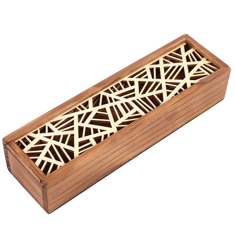Fdit 4 Types Wooden Pencil Case Box Desktop Stationery Storage Organizer Student School Office Use(Geometric Patch Type)