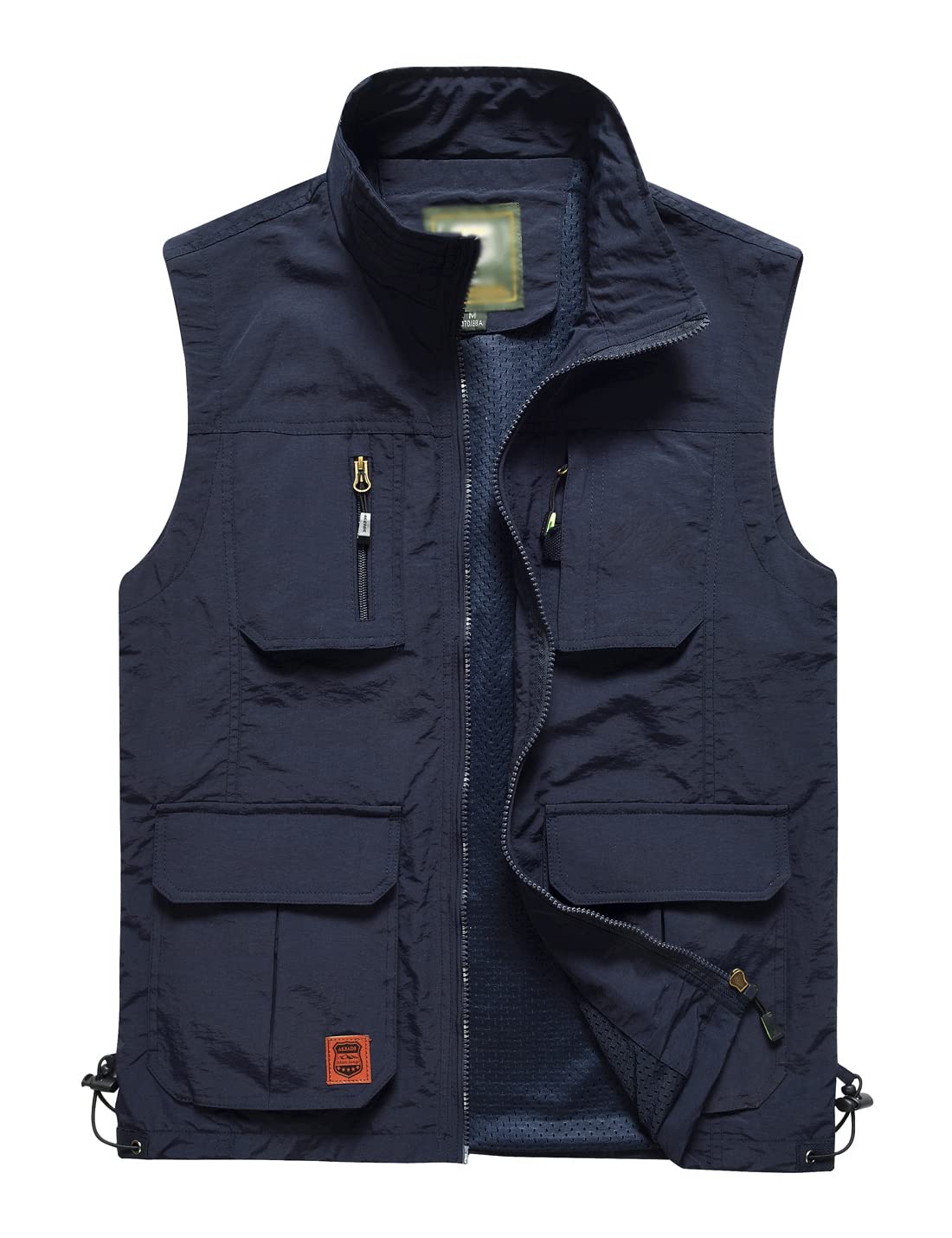 Gnveub Men’s Fishing Vest Outdoor Work Quick-Dry Hunting Zip Reversible Travel Vest Jacket with Multi Pockets, Navy, XL